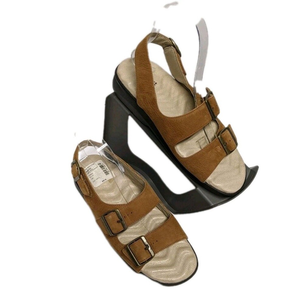 Strictly Comfort Sandals Women 8.5M Slingback Relax Tan Leather Buckles 8.5 M - Picture 4 of 15